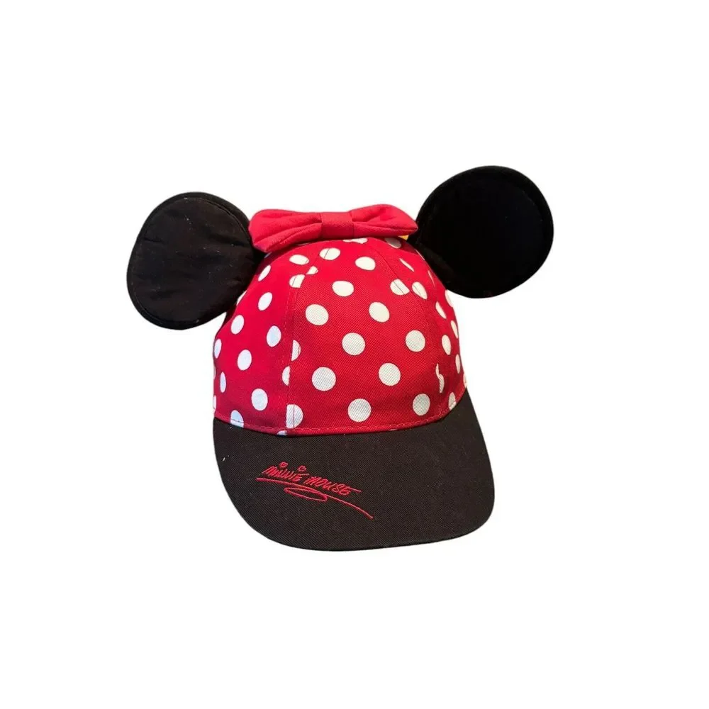 Disney Parks Disney World Minnie Mouse Red Polka Dot Hat Bow Ears Cap Youth Kids